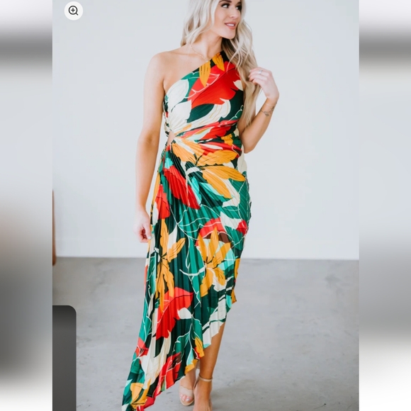 NWT Multicolor Rio Floral Pleated One Shoulder dress small $75 Dress Forum - Picture 2 of 12